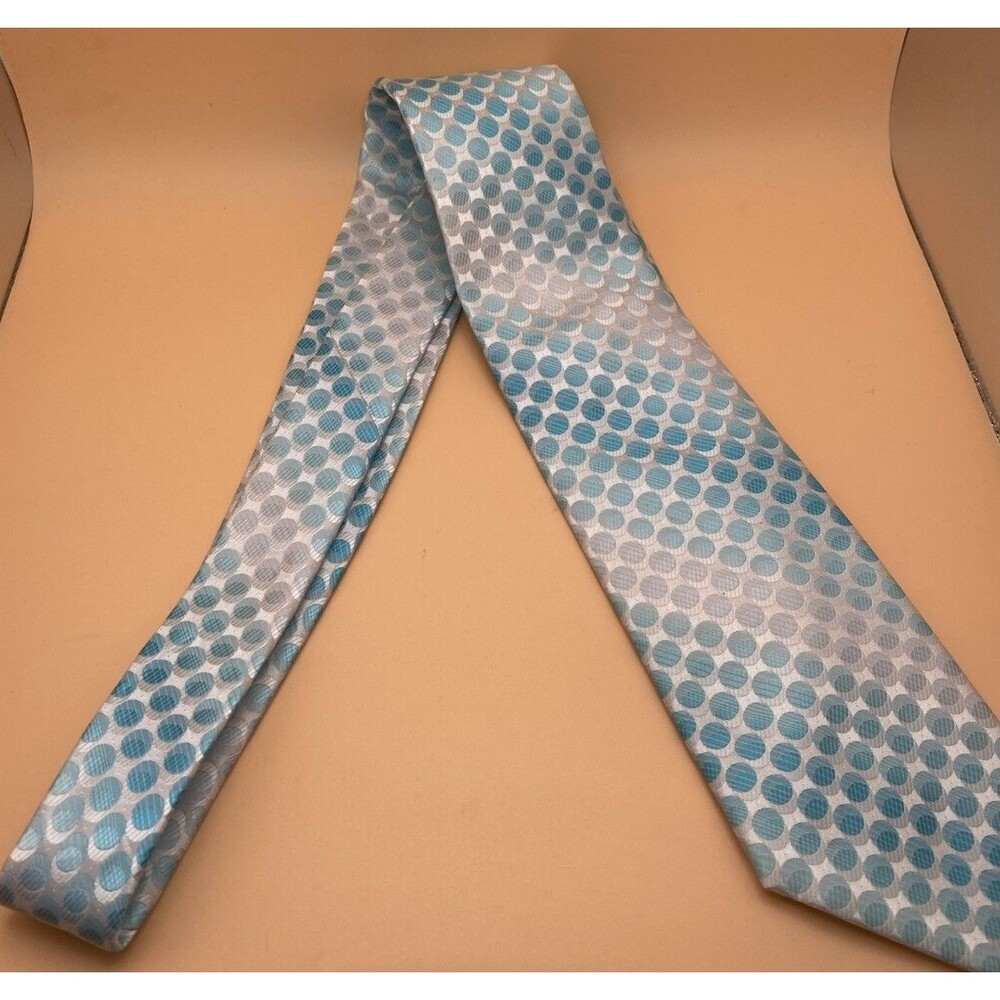 Stacy Adams Signature Gold Tie Light Blue Silver Polka Dot Geometric Designe